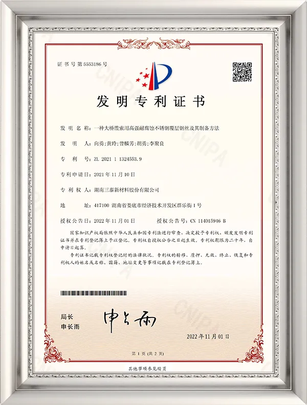 20221101 橋梁ケーブル用高強度耐食ステンレス被覆鋼線及びその製造方法